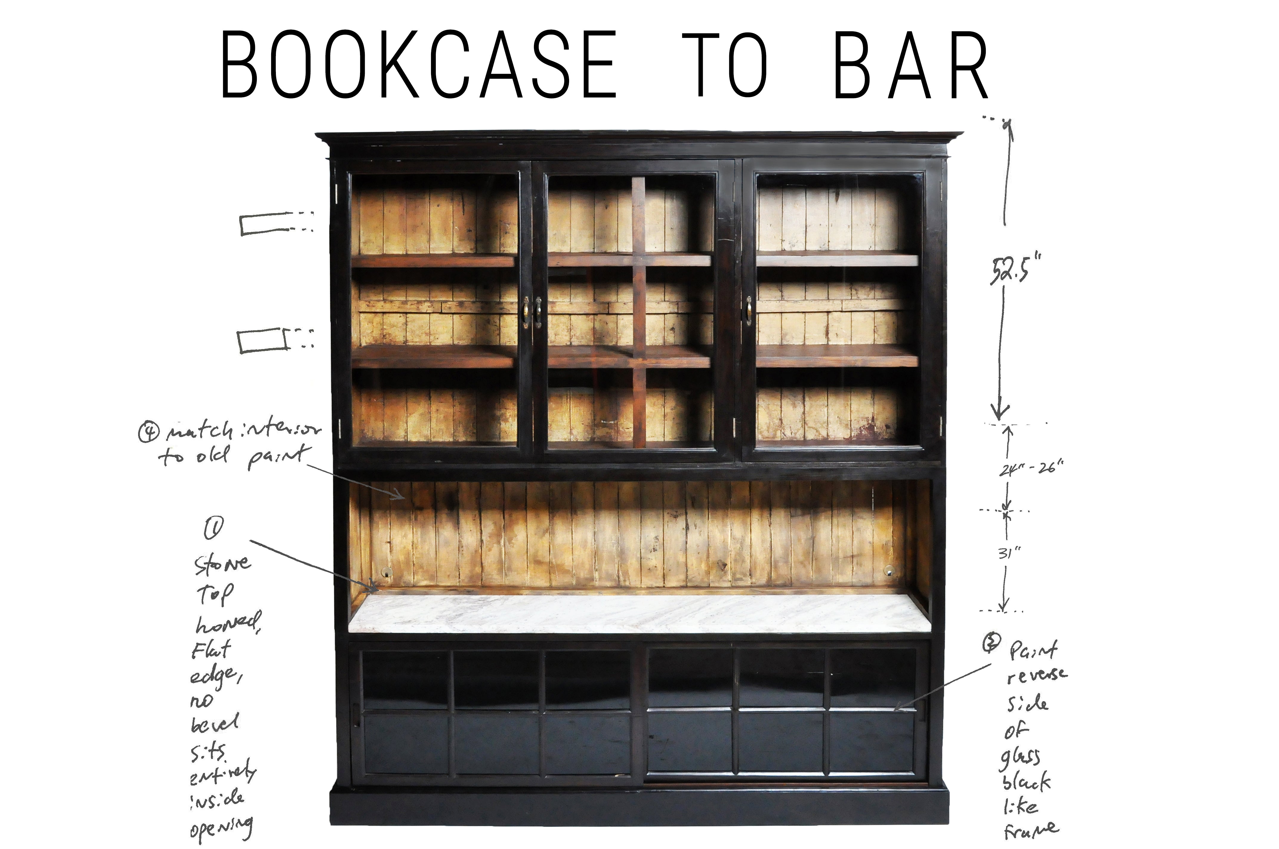 BOOKCASE TO BAR British Colonial Bookcase Modification