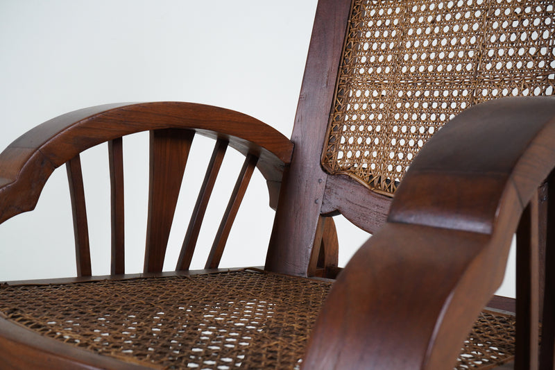 A Pair of Anglo-Indian Veranda Chairs in Teak and Rattan