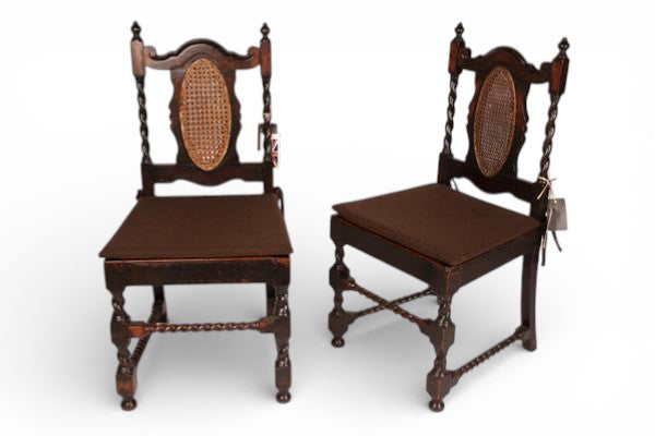 A Pair of British Colonial Side Chairs with Barley Twist Spindles