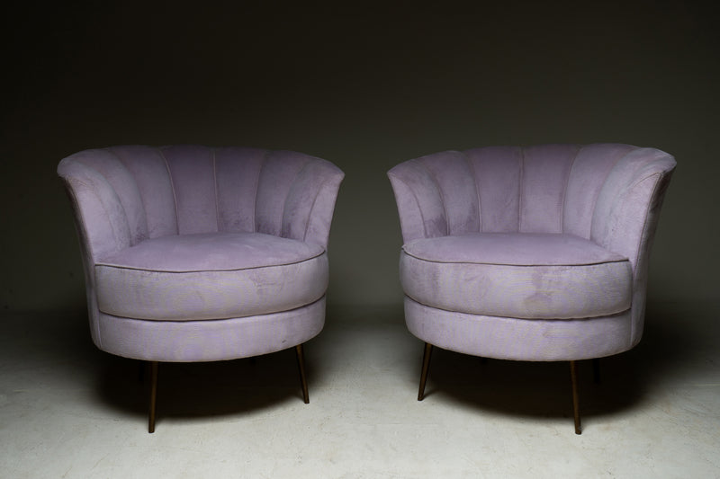 Pair of Tulip-Shaped Club Chairs with Brass Legs
