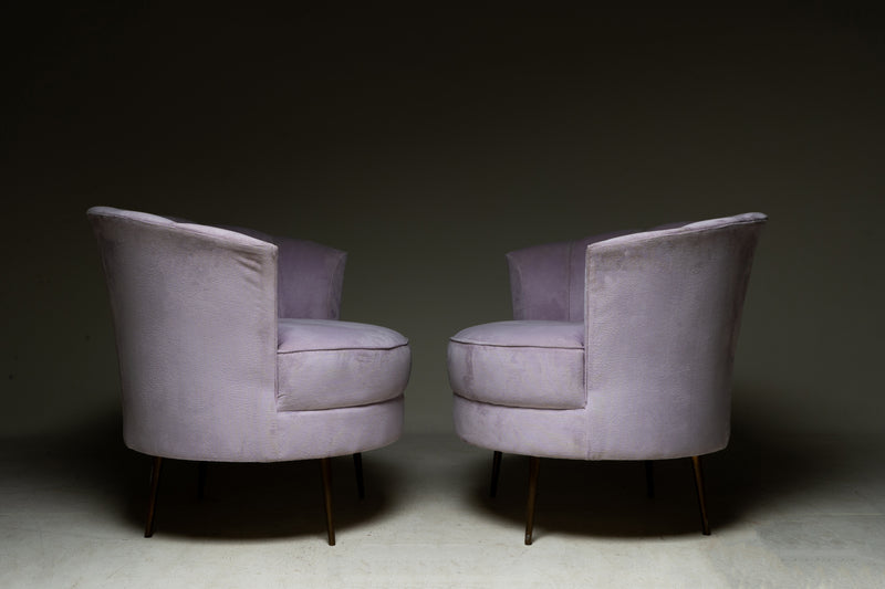 Pair of Tulip-Shaped Club Chairs with Brass Legs