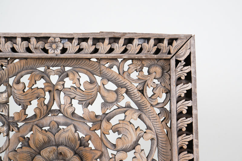 A Carved Teak Wood Lotus Flower Ceiling Panel 3'x3'