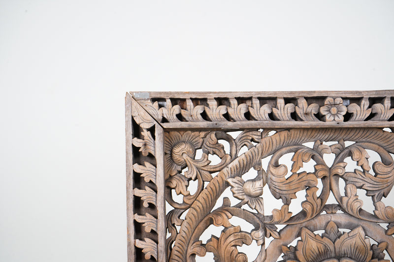 A Carved Teak Wood Lotus Flower Ceiling Panel 3'x3'