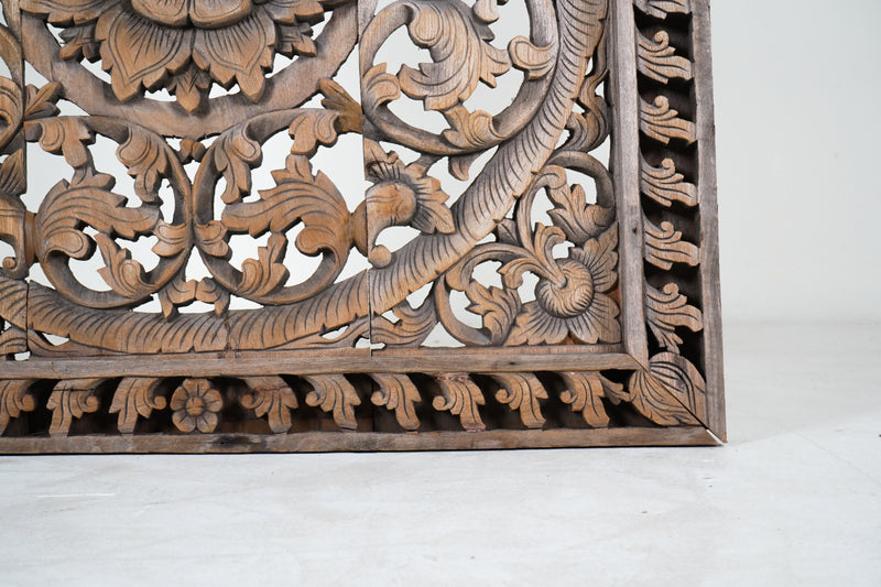 A Carved Teak Wood Lotus Flower Ceiling Panel 3'x3'