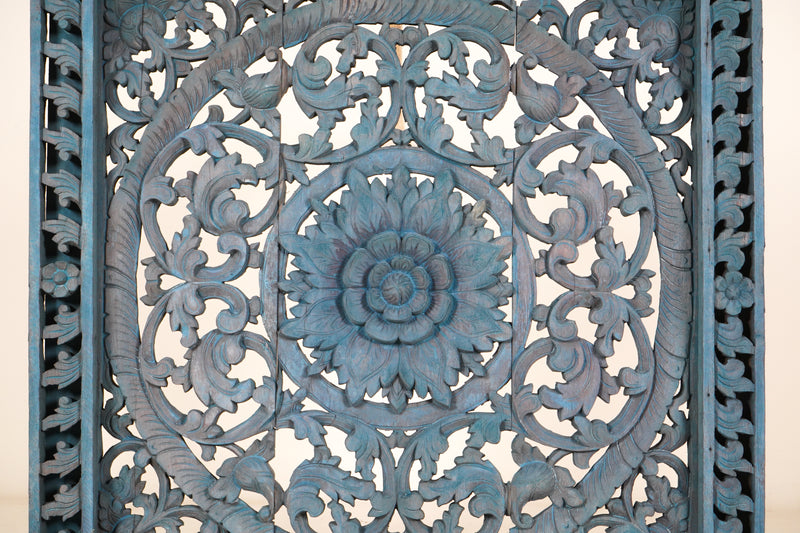 A Carved Teak Wood Lotus Flower Ceiling Panel 3'x3'