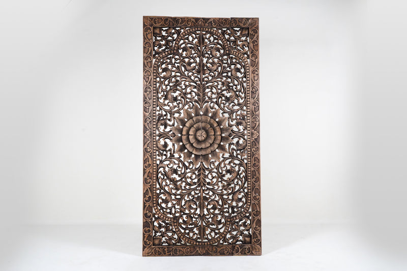 A Thai Teak Wood Rectangular Lotus Flower Panel 4'x8'