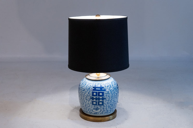 A Blue and White "Double Happiness" Jar Lamp