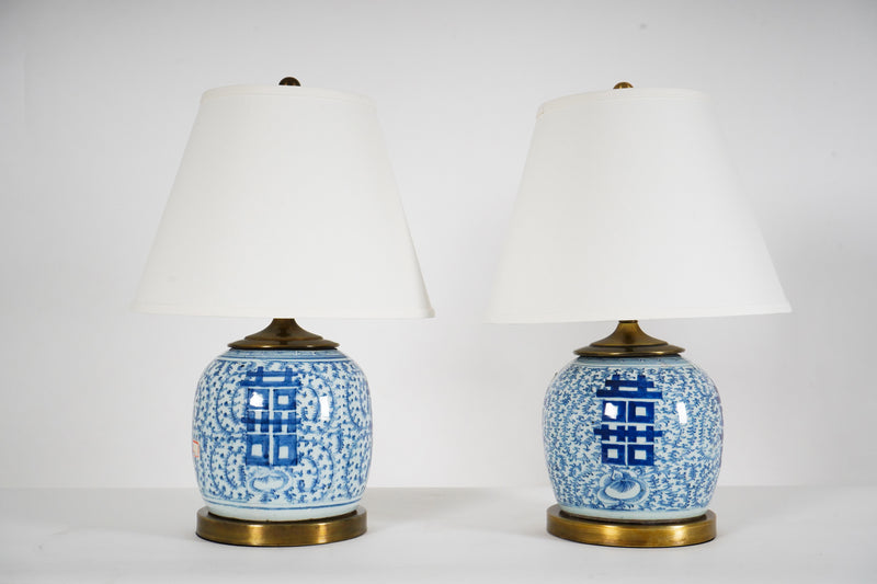 A Blue and White "Double Happiness" Jar Lamp