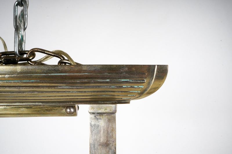 A French Art Deco “Billiard” Style Nickel Chandelier With Curved Sides