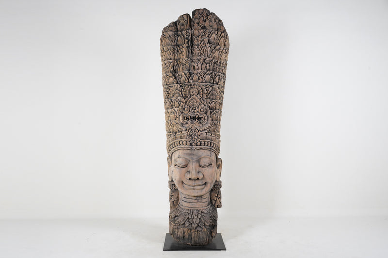 A Teak Wood Sculpture depicting Cambodian king Jayavarman VII