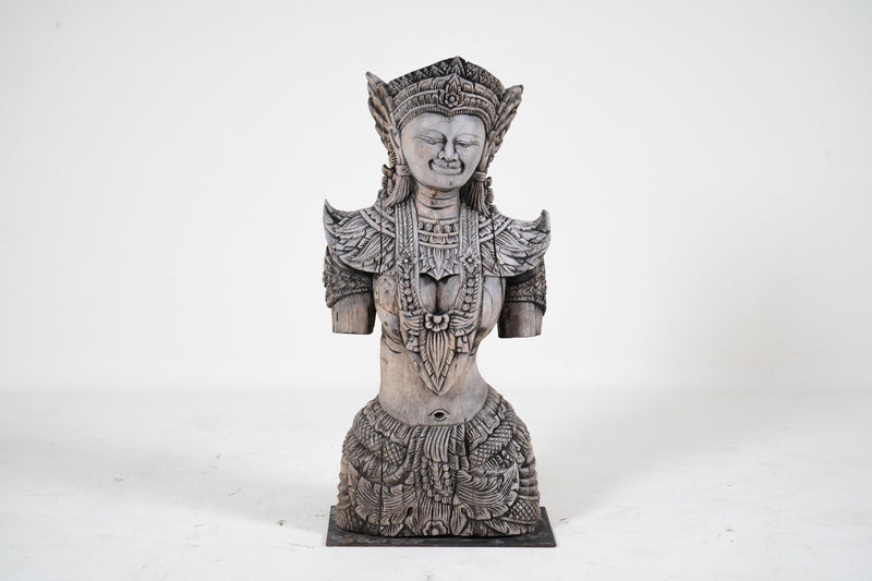 A Teak Wood Sculpture of a Cambodian Apsara Dancer