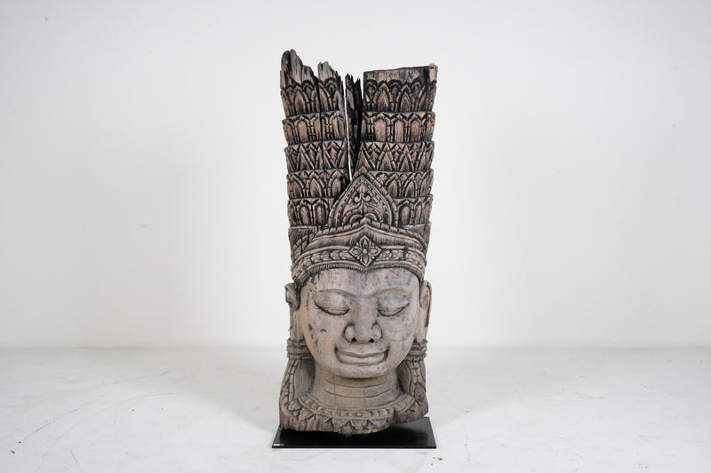 A Teak Wood Sculpture of a Cambodian Apsara Goddess