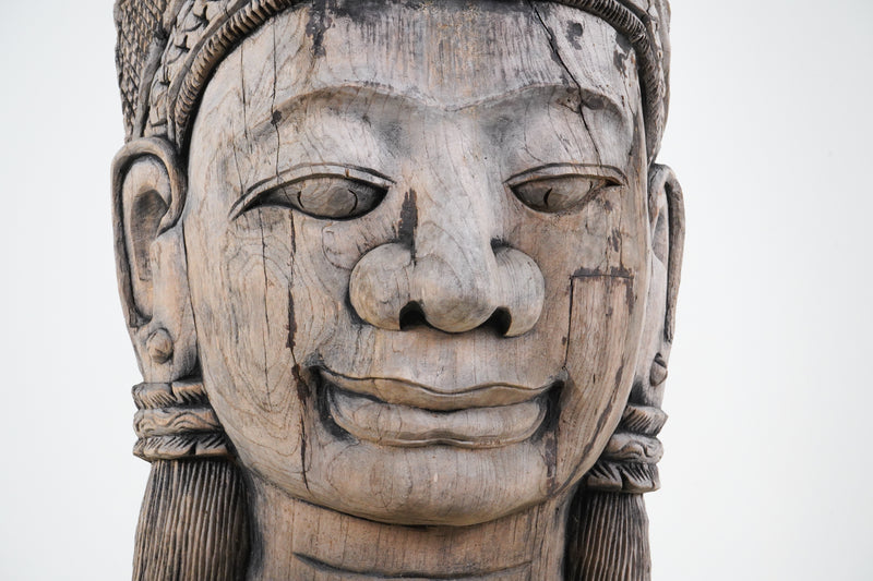 A Teak Wood Sculpture of a Cambodian Apsara Goddess