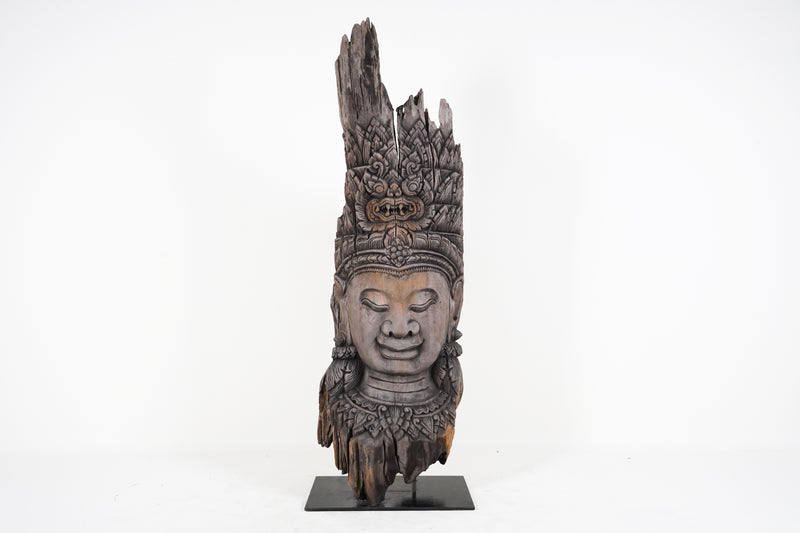 A Teak Wood Sculpture of a Cambodian Apsara Goddess