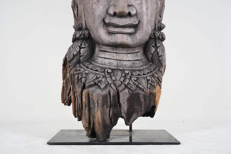 A Teak Wood Sculpture of a Cambodian Apsara Goddess