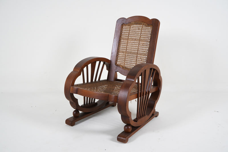 A Pair of Anglo-Indian Veranda Chairs in Teak and Rattan