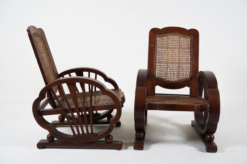 A Pair of Anglo-Indian Veranda Chairs in Teak and Rattan