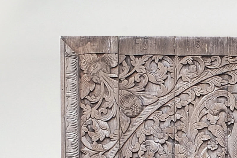 A Carved Teak Wood Lotus Flower Panel 8' x 8'