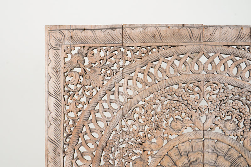 A Carved Teakwood Lotus Flower Panel 4' x 4'