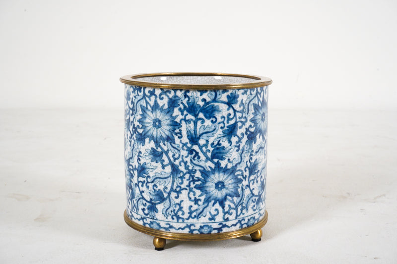 A Blue & White Jar with Bronze Trimming