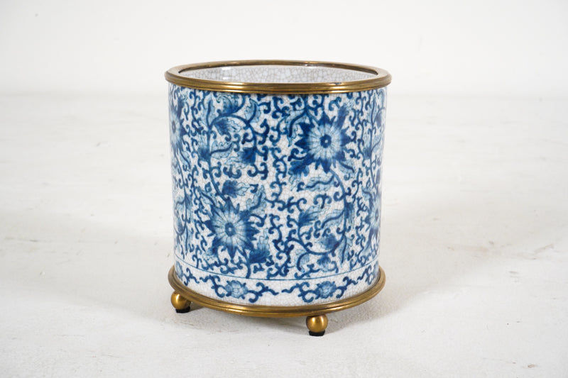 A Blue & White Jar with Bronze Trimming