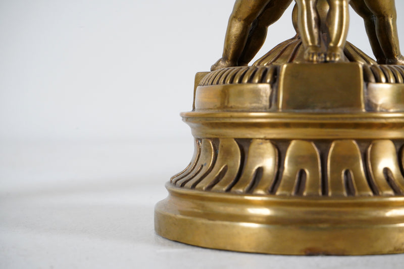 A Blue & White Porcelain Pot with Bronze Trimming and Base