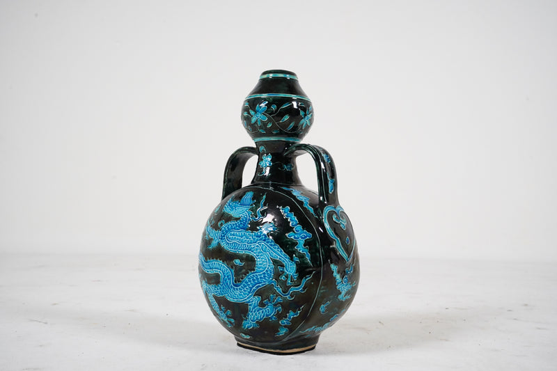 A Blue and Black Porcelain Gourd Shape Vase