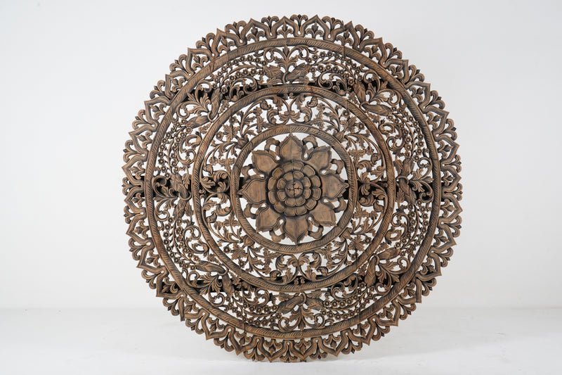 A Round Teak Wood Carved Lotus Ceiling Panel 6'x6'