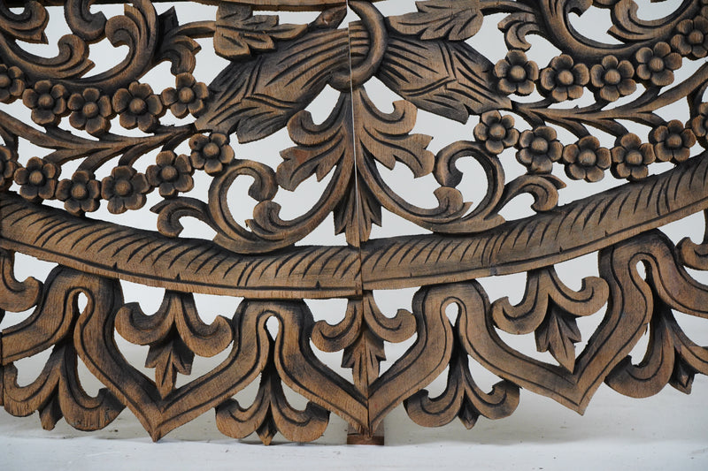A Round Teak Wood Carved Lotus Ceiling Panel 6'x6'