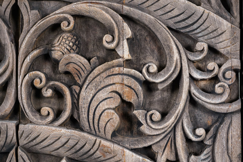 A Carved Teak Wood Lotus Flower Panel 6'x6'