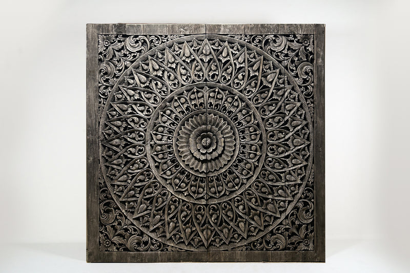 A Carved Teak Wood Lotus Flower Panel 6'x6'