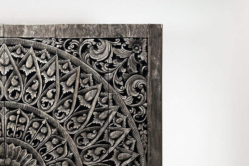 A Carved Teak Wood Lotus Flower Panel 6'x6'