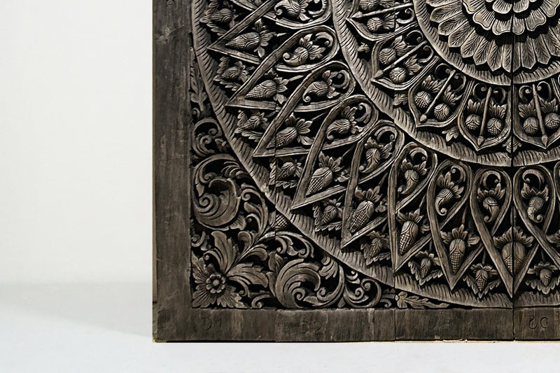 A Carved Teak Wood Lotus Flower Panel 6'x6'