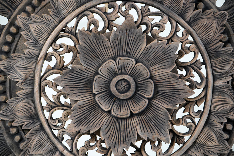 A Carved Teak Wood Lotus Flower Carving