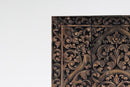 A Rectangular Teak Wood Carved Lotus Flower Panel