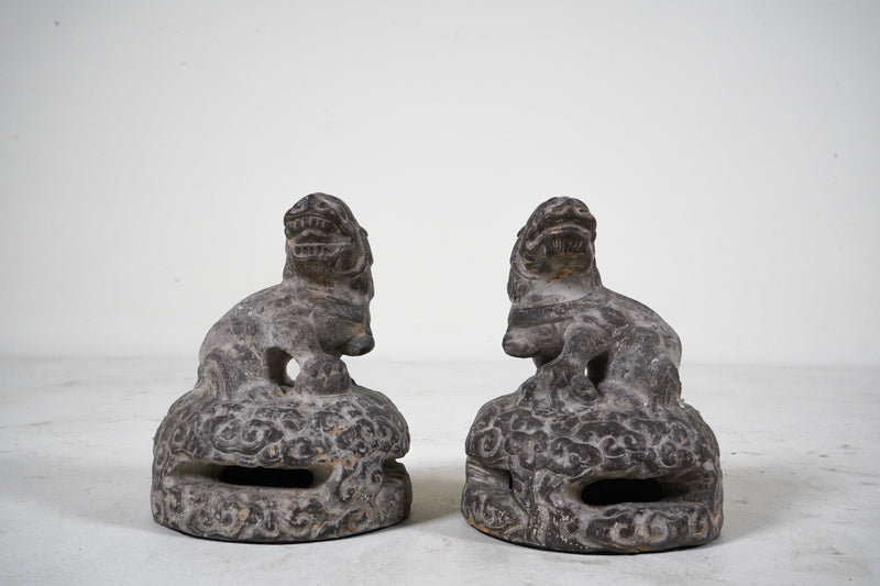 A Pair of Carved Limestone Chinese Guardian Lions