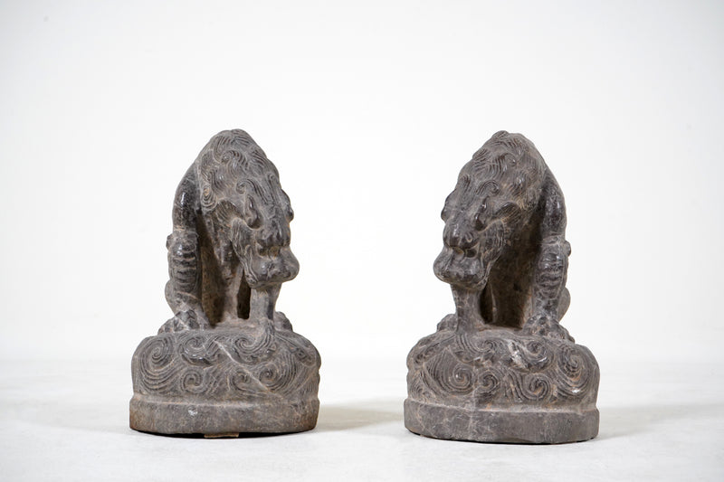 A Pair of Carved Marble Chinese Guardian Lions