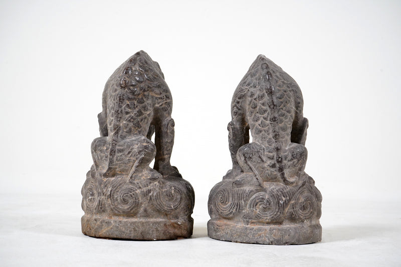 A Pair of Carved Marble Chinese Guardian Lions