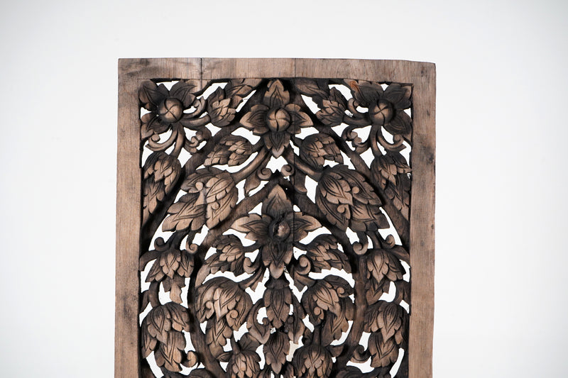 A Rectangular Teak Wood Carved Vines Panel