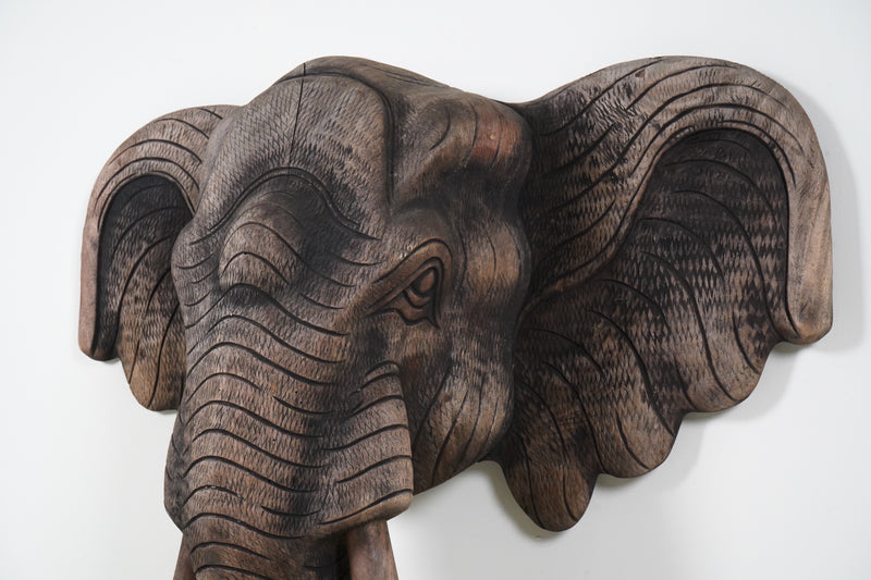 A Carved Wood Elephant Head- Small