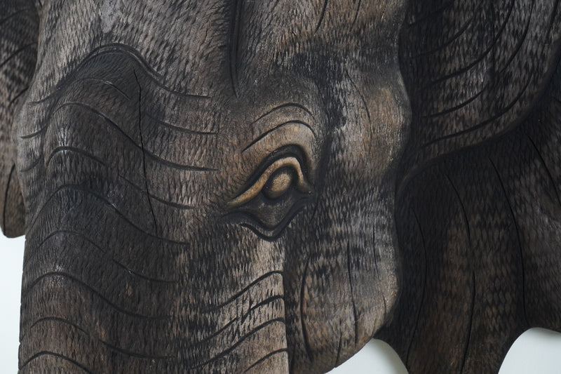 A Carved Wood Elephant Head- Medium
