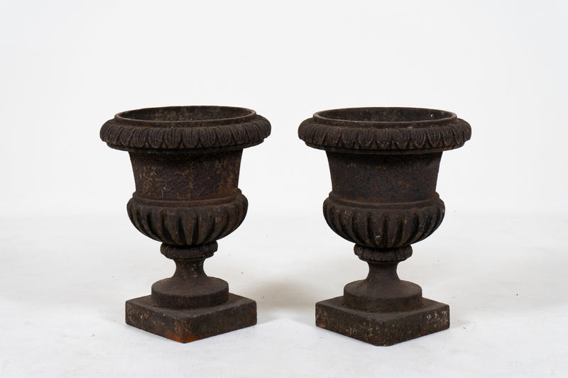 A Pair of Cast Iron French Garden Urns, c.1900