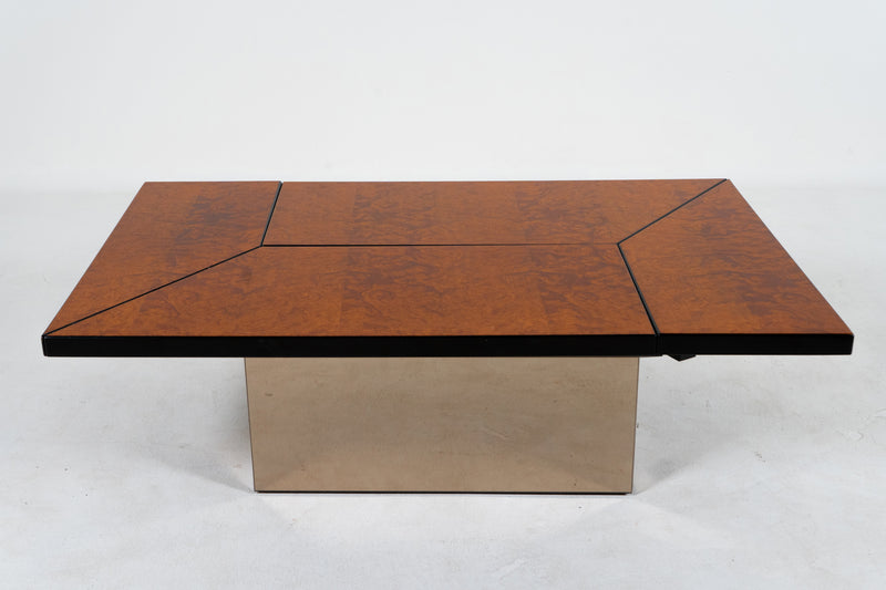 A Burl Wood Sliding Coffee Table or Bar by Paul Michel, Belgium c.1970