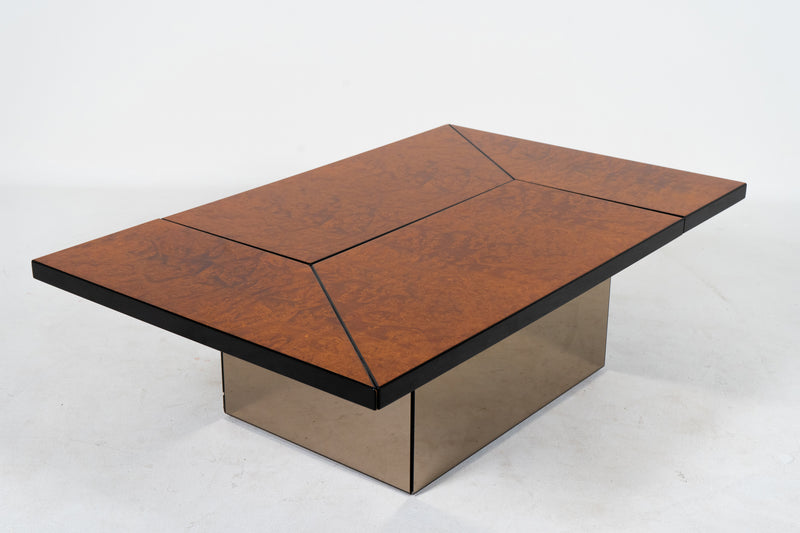 A Burl Wood Sliding Coffee Table or Bar by Paul Michel, Belgium c.1970