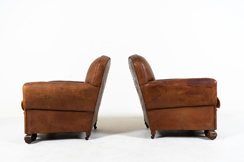 A Pair of Vintage Leather Club Chairs, France c.1950