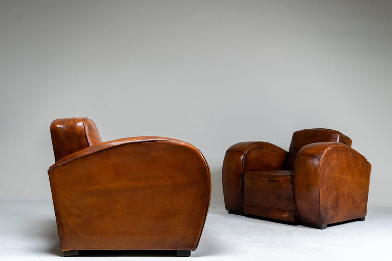 A Pair of Art Deco Leather Club Chairs, France c.1930