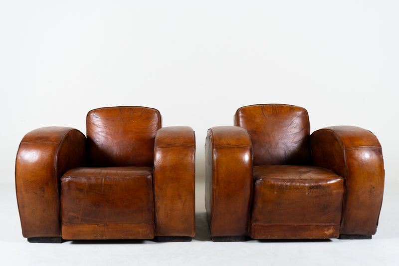 A Pair of Art Deco Leather Club Chairs, France c.1930
