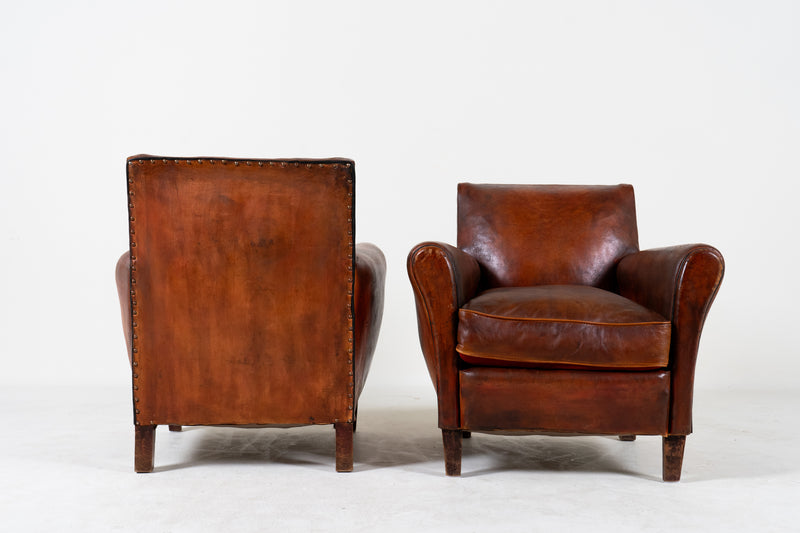 A Vintage Pair of Leather Club Chairs, France 1940