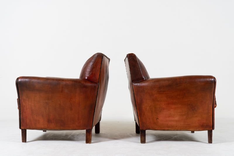 A Vintage Pair of Leather Club Chairs, France 1940