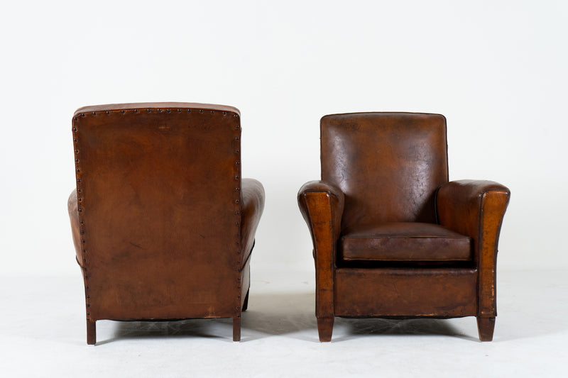 A Pair of Vintage Leather Club Chairs, France c.1950